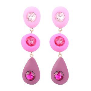 Water Drop Earrings Pink Lavender Resin with Rhinestone